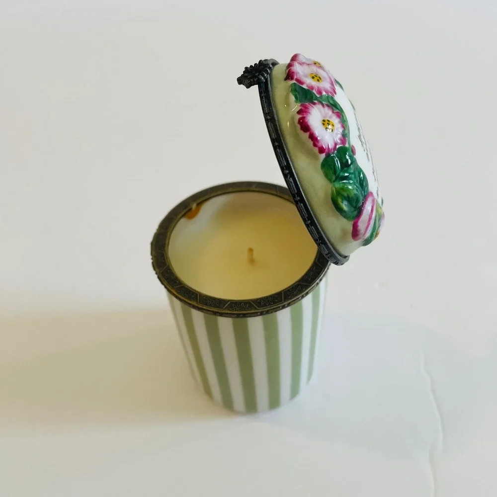 Bonbay Friendship‎ Ceramic Candle Holder Keepsake Box Green Striped Trinket Box